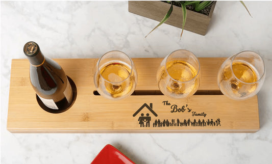 Personalized Bamboo Wine Serving Tray - Engraved Family Name, Wedding & Customizable Designs